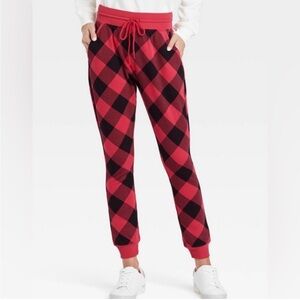 Zoe + Liv Red & Black Buffalo Plaid Check Joggers Sweatpants Pants Pockets XS❤️🖤